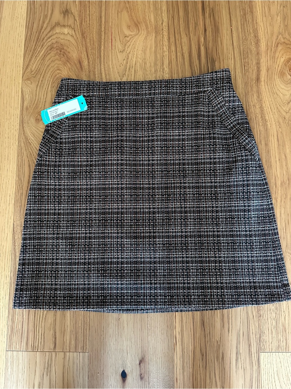 Pull on Black, Copper & White Tweed Mini Skirt with Side Pocket Details